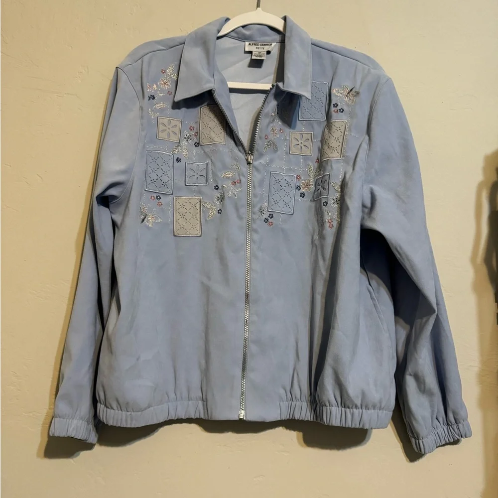 Alfred Dunner Light Blue Bomber Jacket (16 Petite)